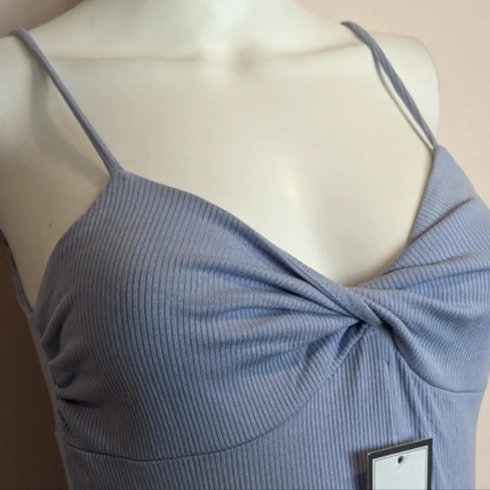 Goodnight Macaroon Blue Purple Yuri Twist Front Ribbed Slit Leg Midi Dress M - Picture 3 of 6